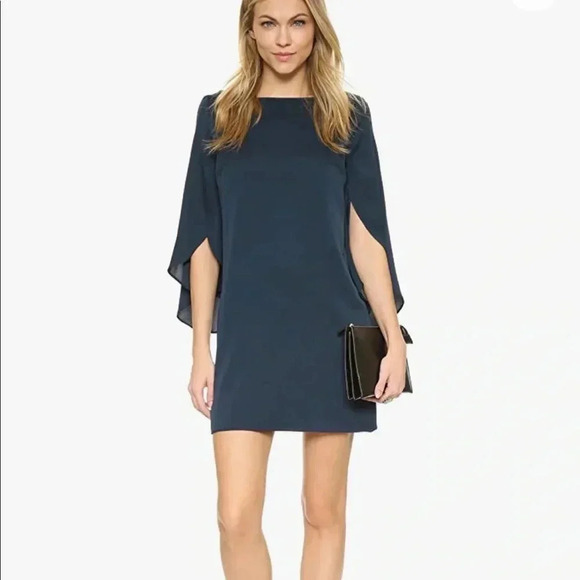 MILLY NEW YORK NWT Navy Blue Butterfly Sleeve Silk Mini Dress 8 - Picture 5 of 11